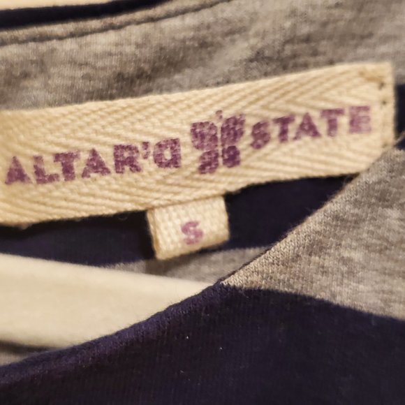 Altar'a State Gray Blue Stripe Fit and Flare Sleeveless Dress Size Small - Picture 2 of 4